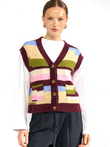 Numph Nuriette Pixel Stripe Vest - Gilet Donna - Fig
