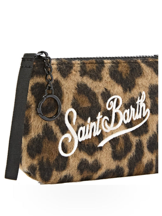 Saint Barth Aline Mini Felt Pochette - Borse Donna - Dark Leopard 18 Emb