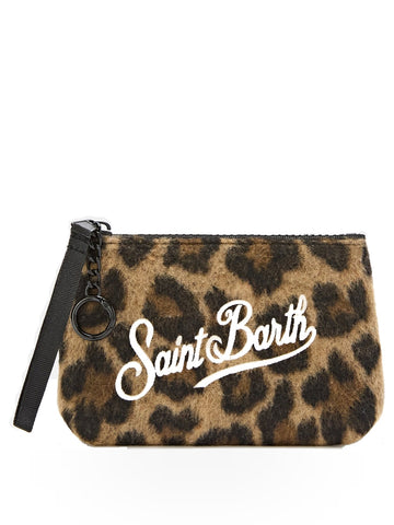 Saint Barth Aline Mini Felt Pochette - Borse Donna - Dark Leopard 18 Emb