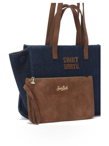 Saint Barth Jour Bag Midi Shoulder - Borse Donna - Suede Denim Dark