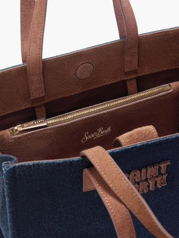 Saint Barth Jour Bag Midi Shoulder - Borse Donna - Suede Denim Dark