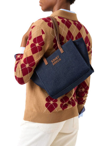 Saint Barth Jour Bag Midi Shoulder - Borse Donna - Suede Denim Dark