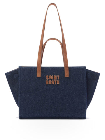 Saint Barth Jour Bag Midi Shoulder - Borse Donna - Suede Denim Dark