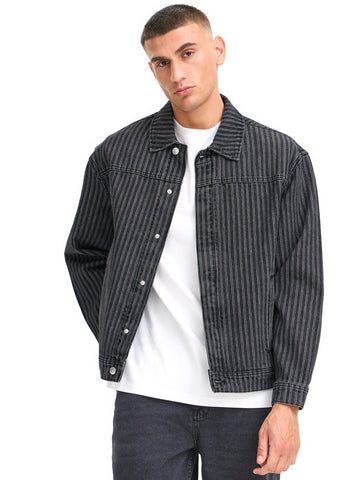Solid Sdwexler - Capospalla Uomo - Black Vintage Denim Stripe