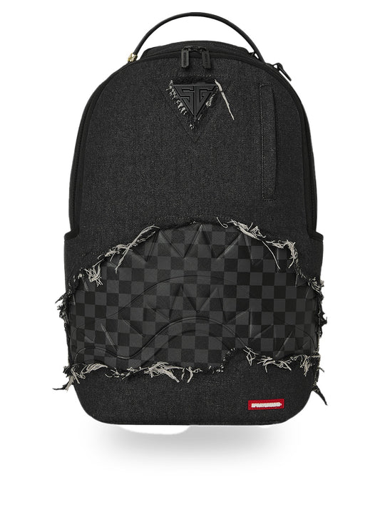 Sprayground Black Denim Tear Shark Backpack - Zaini Unisex - Nero