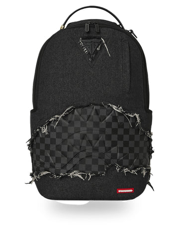 Sprayground Black Denim Tear Shark Backpack - Zaini Unisex - Nero