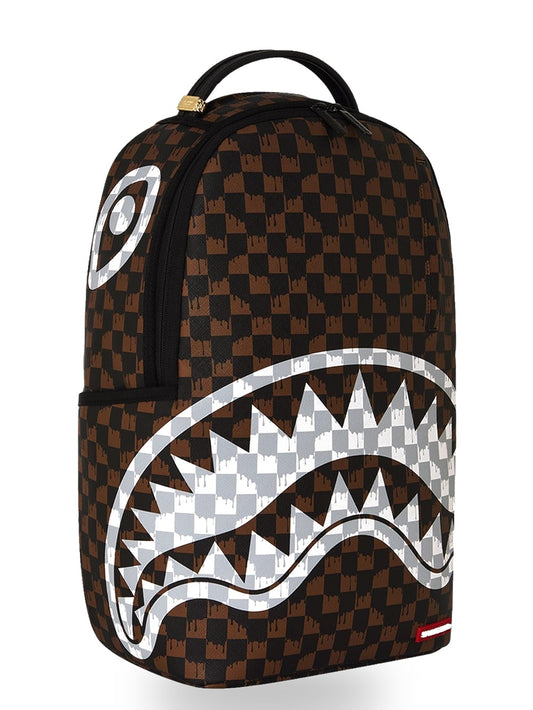 Sprayground Brown And Cream Drip Check Shark - Zaini Unisex - Marrone