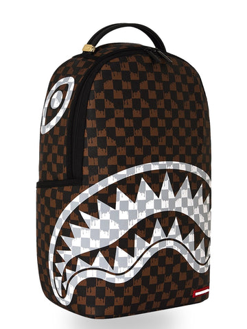 Sprayground Brown And Cream Drip Check Shark - Zaini Unisex - Marrone