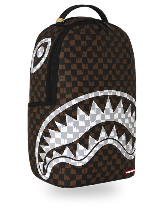 Sprayground Brown And Cream Drip Check Shark Backpack - Zaini Unisex - Marrone