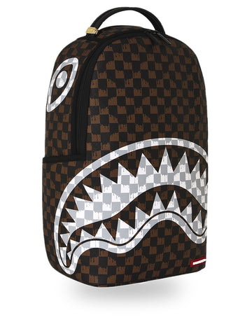 Sprayground Brown And Cream Drip Check Shark Backpack - Zaini Unisex - Marrone
