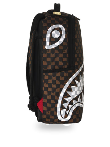 Sprayground Brown And Cream Drip Check Shark Backpack - Zaini Unisex - Marrone