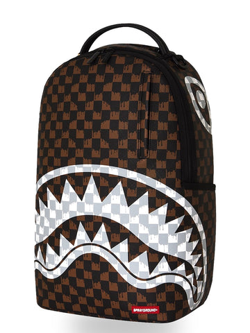 Sprayground Brown And Cream Drip Check Shark - Zaini Unisex - Marrone