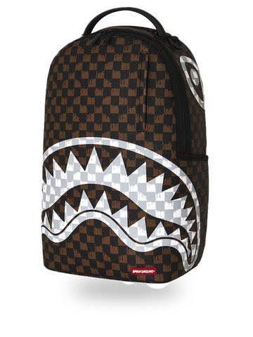 Sprayground Brown And Cream Drip Check Shark Backpack - Zaini Unisex - Marrone