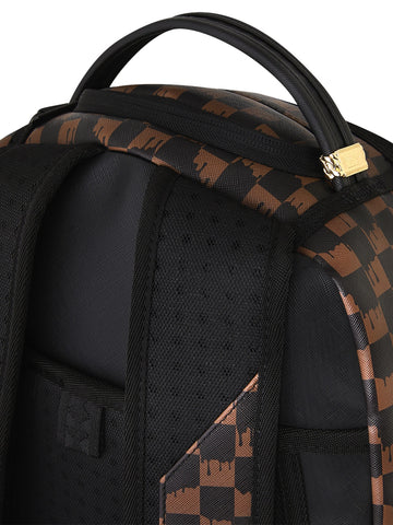 Sprayground Brown And Cream Drip Check Shark Backpack - Zaini Unisex - Marrone