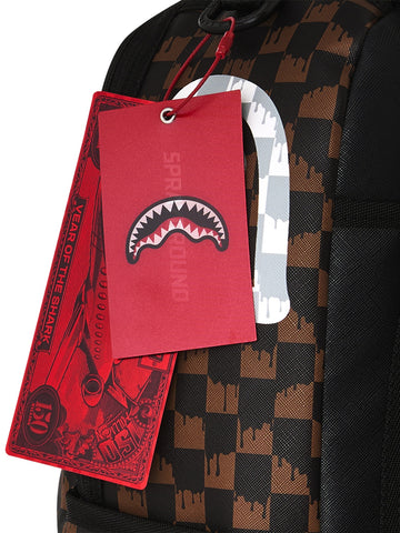 Sprayground Brown And Cream Drip Check Shark Backpack - Zaini Unisex - Marrone