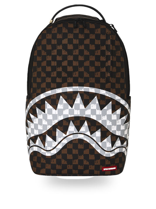 Sprayground Brown And Cream Drip Check Shark Backpack - Zaini Unisex - Marrone