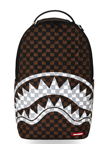 Sprayground Brown And Cream Drip Check Shark - Zaini Unisex - Marrone
