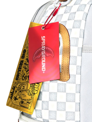 Sprayground Embossed Cream Check Backpack - Zaini Unisex - Bianco/Grigio