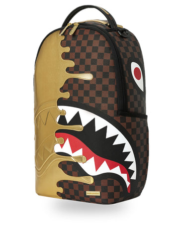 Sprayground Sharks In Paris Gold Drip Backpack - Zaini Unisex - Marrone/Oro