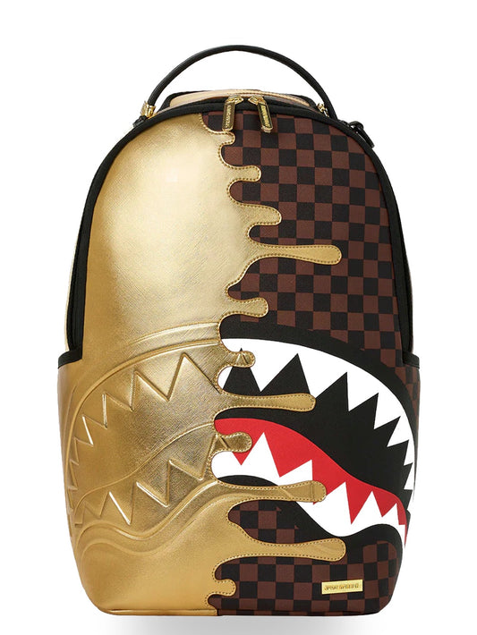 Sprayground Sharks In Paris Gold Drip Backpack - Zaini Unisex - Marrone/Oro
