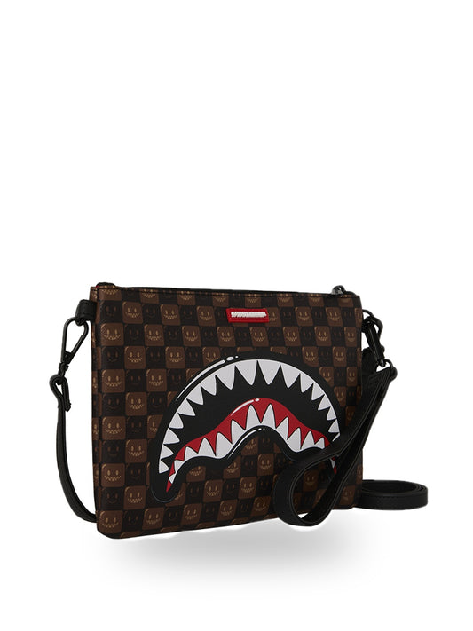 Sprayground Sharks In Paris Wtf Bubble Brown Check Crossover Clutch - Borse Unisex - Marrone