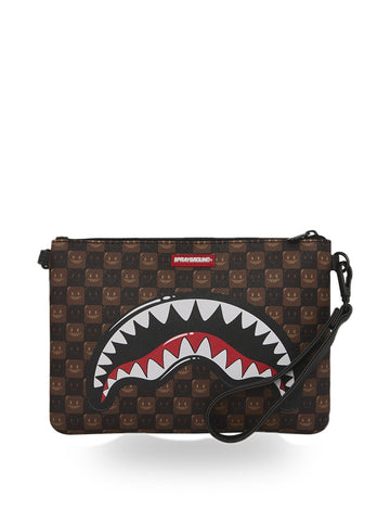 Sprayground Sharks In Paris Wtf Bubble Brown Check Crossover Clutch - Borse Unisex - Marrone