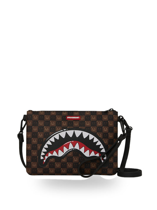 Sprayground Sharks In Paris Wtf Bubble Brown Check Crossover Clutch - Borse Unisex - Marrone