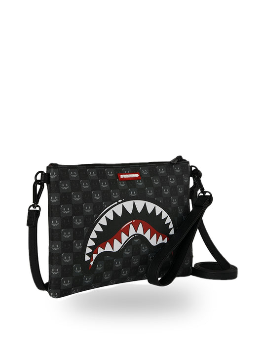 Sprayground Sharks In Paris Wtf Bubbly Black Check Crossover Clutch - Borse Unisex - Nero