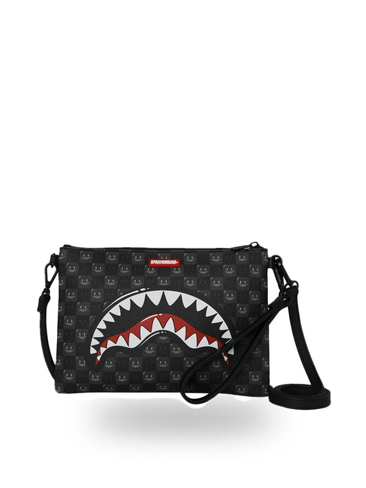Sprayground Sharks In Paris Wtf Bubbly Black Check Crossover Clutch - Borse Unisex - Nero