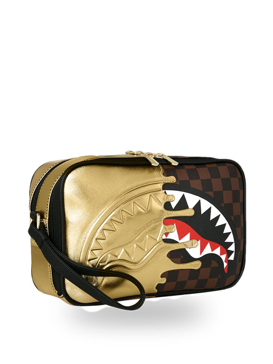 Sprayground Sharks In Paris Gold Drip Toiletry Brick - Borse Unisex - Marrone/oro