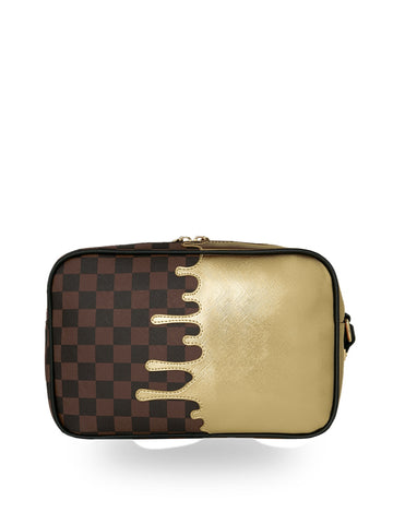 Sprayground Sharks In Paris Gold Drip Toiletry Brick - Borse Unisex - Marrone/oro