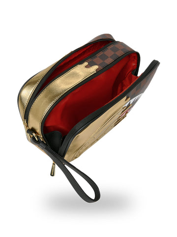 Sprayground Sharks In Paris Gold Drip Toiletry Brick - Borse Unisex - Marrone/oro