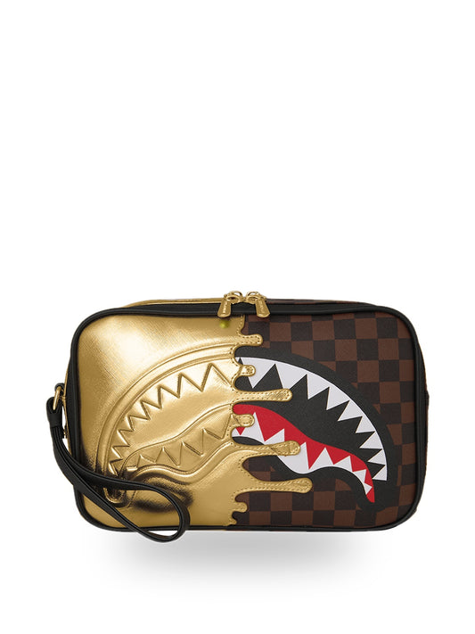Sprayground Sharks In Paris Gold Drip Toiletry Brick - Borse Unisex - Marrone/oro