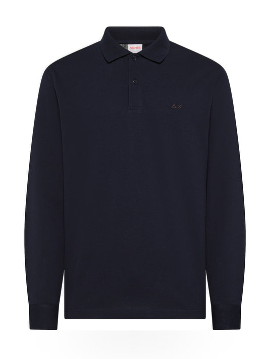 Sun68 Polo Contrast Fabric Elbow L/s - T-Shirt Uomo - Blu Navy