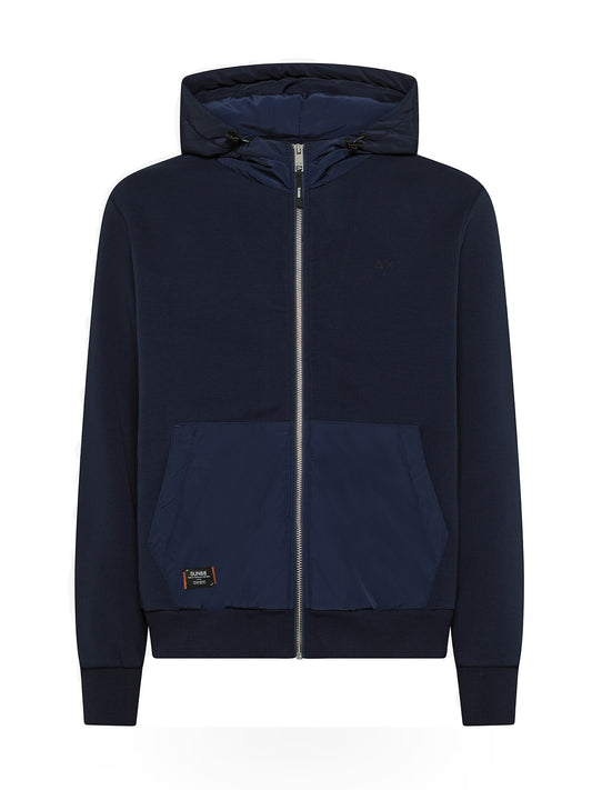 Sun68 Hoodie Zip Nylon Detail L/s - Felpe Uomo - Navy Blue