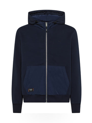 Sun68 Hoodie Zip Nylon Detail L/s - Felpe Uomo - Navy Blue
