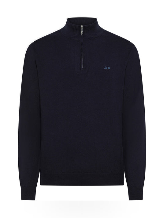 Sun68 Half Zip Sweater Basic L/s - Maglieria Uomo - Navy Blue