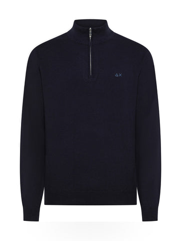 Sun68 Half Zip Sweater Basic L/s - Maglieria Uomo - Navy Blue