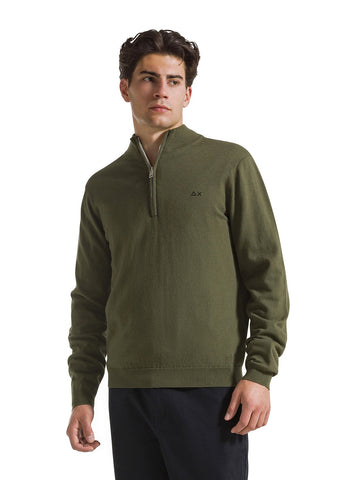 Sun68 Half Zip Sweater Basic L/s - Maglieria Uomo - Militare Scuro