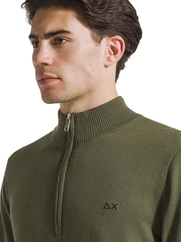 Sun68 Half Zip Sweater Basic L/s - Maglieria Uomo - Militare Scuro