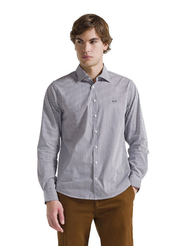 Sun68 Shirt Classic Stripe L/s - Camicia Uomo - Navy Blue/Bianco