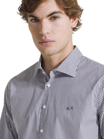 Sun68 Shirt Classic Stripe L/s - Camicia Uomo - Navy Blue/Bianco