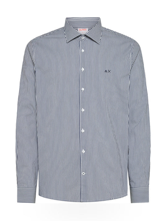 Sun68 Shirt Classic Stripe L/s - Camicia Uomo - Navy Blue/Bianco