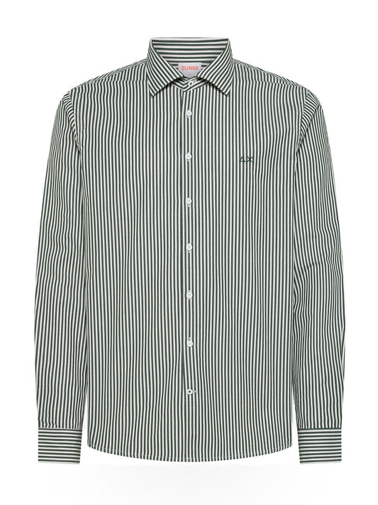 Sun68 Shirt Classic Stripe L/s - Camicia Uomo - Verde Scuro/Bianco