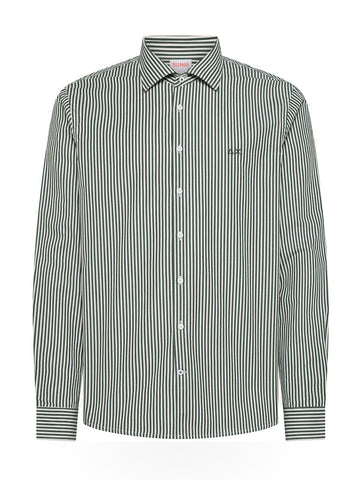 Sun68 Shirt Classic Stripe L/s - Camicia Uomo - Verde Scuro/Bianco