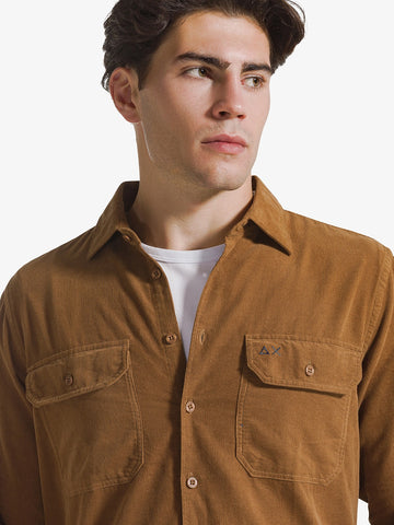 Sun68 Shirt Light Corduroy L/s - Camicia Uomo - Cacao