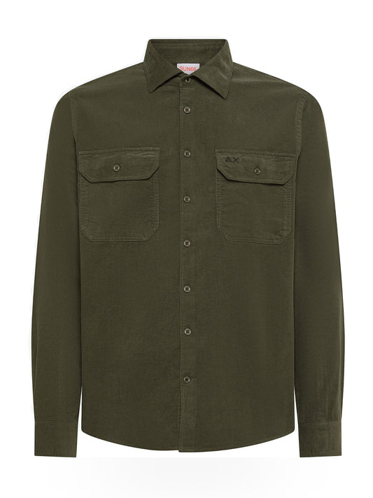 Sun68 Shirt Light Corduroy L/s - Camicie Uomo - Militare Scuro