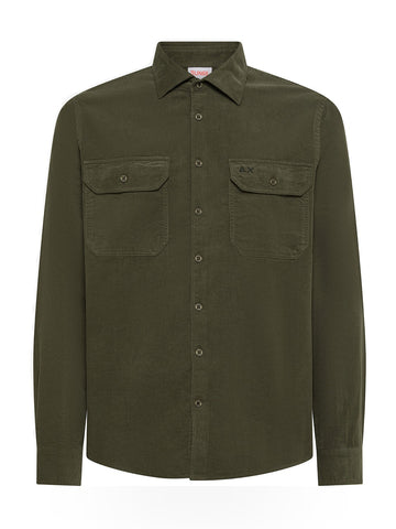 Sun68 Shirt Light Corduroy L/s - Camicie Uomo - Militare Scuro