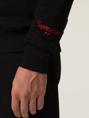 SuperCulture Felpa Girocollo Con Ricamo E Stampa Sbagliato Ma Non Troppo - Felpe Uomo - Nero