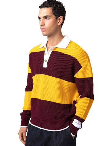 SuperCulture Polo Rigata Tre Bottoni - T-Shirt Uomo - Giallo/Bordeaux